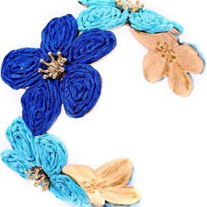 Colorful Raffia Floral Wide Open Cuff Bracelet for Women, Summer Beach Jewelry
